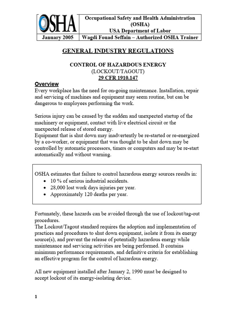 6-Lock-Out Tagout | PDF | Occupational Safety And Health Administration ...