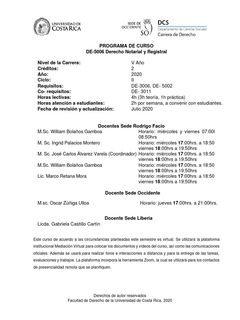 De5006 derecho notarial y registral plan de estudios ucr pdf