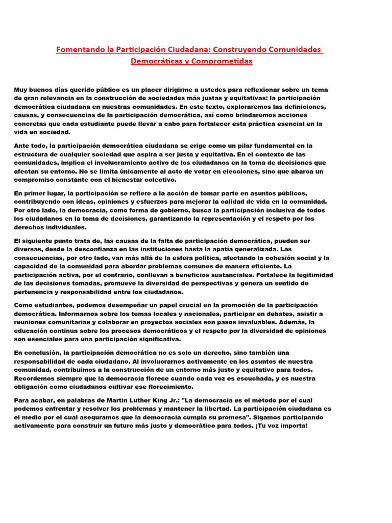 Fomentando La Participación Ciudadana | PDF | Democracia | Ideologías ...