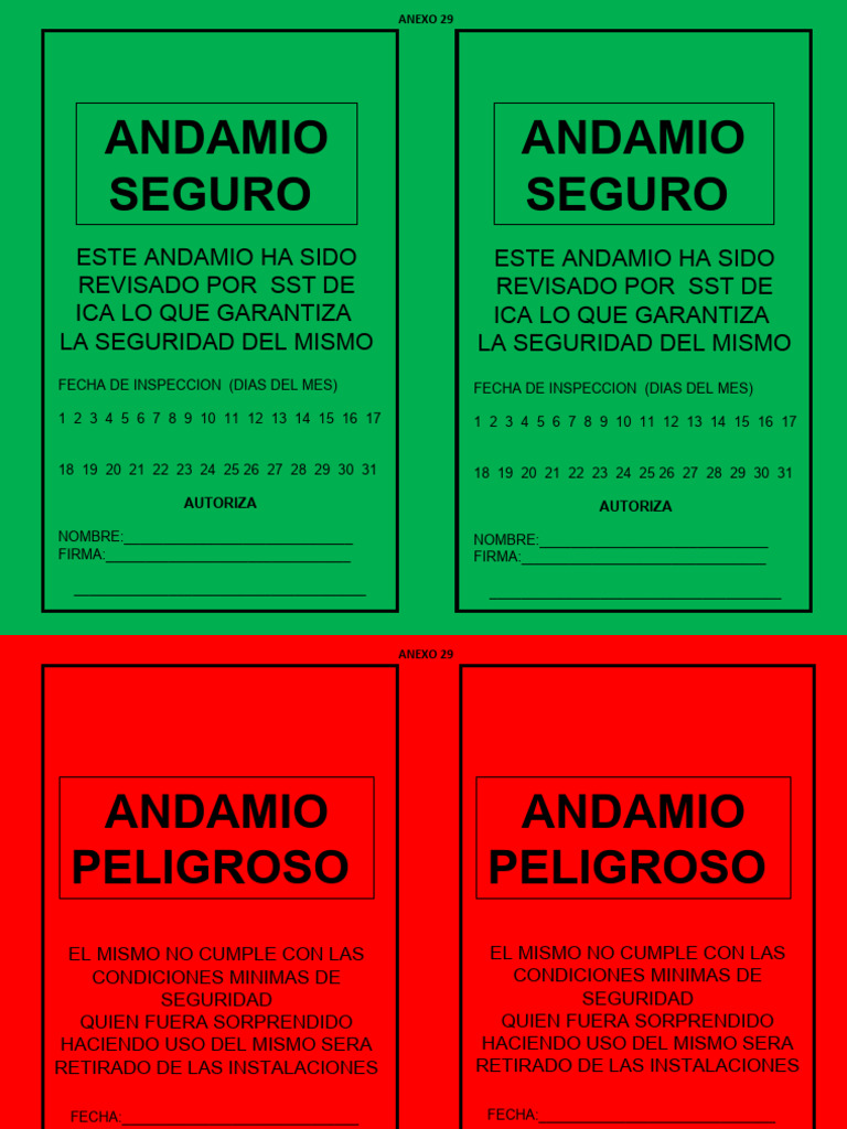 Tarjeta de liberacion de andamios | PDF