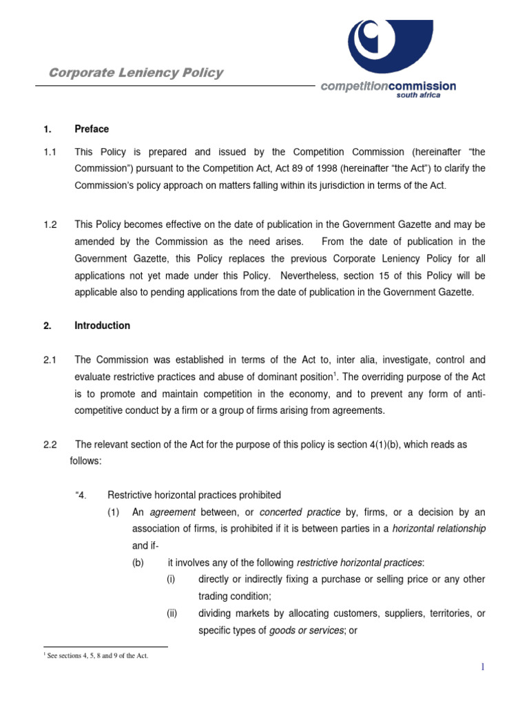 Corporate Leniency Policy Overview | PDF | Sovereign Immunity | Cartel