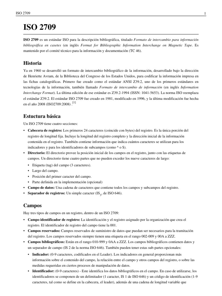 Norma ISO 2709: Formato Bibliográfico | PDF | Datos de computadora ...