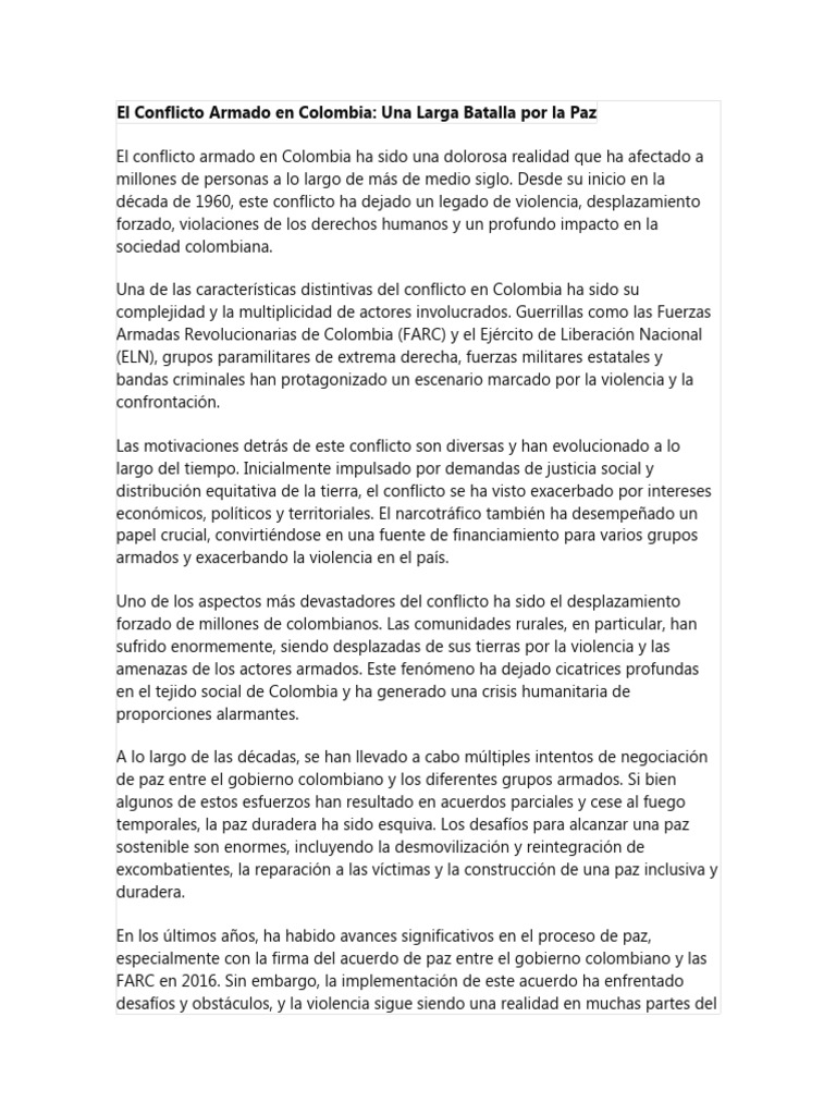 Conflicto Armado en Colombia: Retos y Paz | PDF | Colombia | Relaciones ...