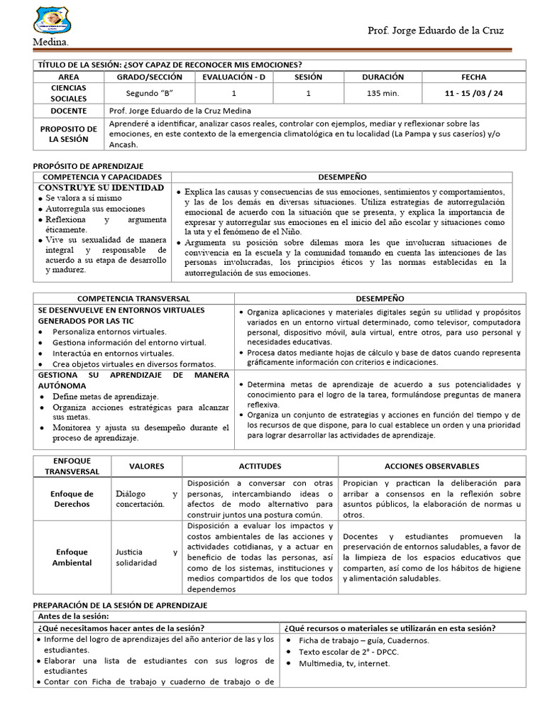 Sesión de DPCC 2°b | PDF | Las emociones | Aprendizaje