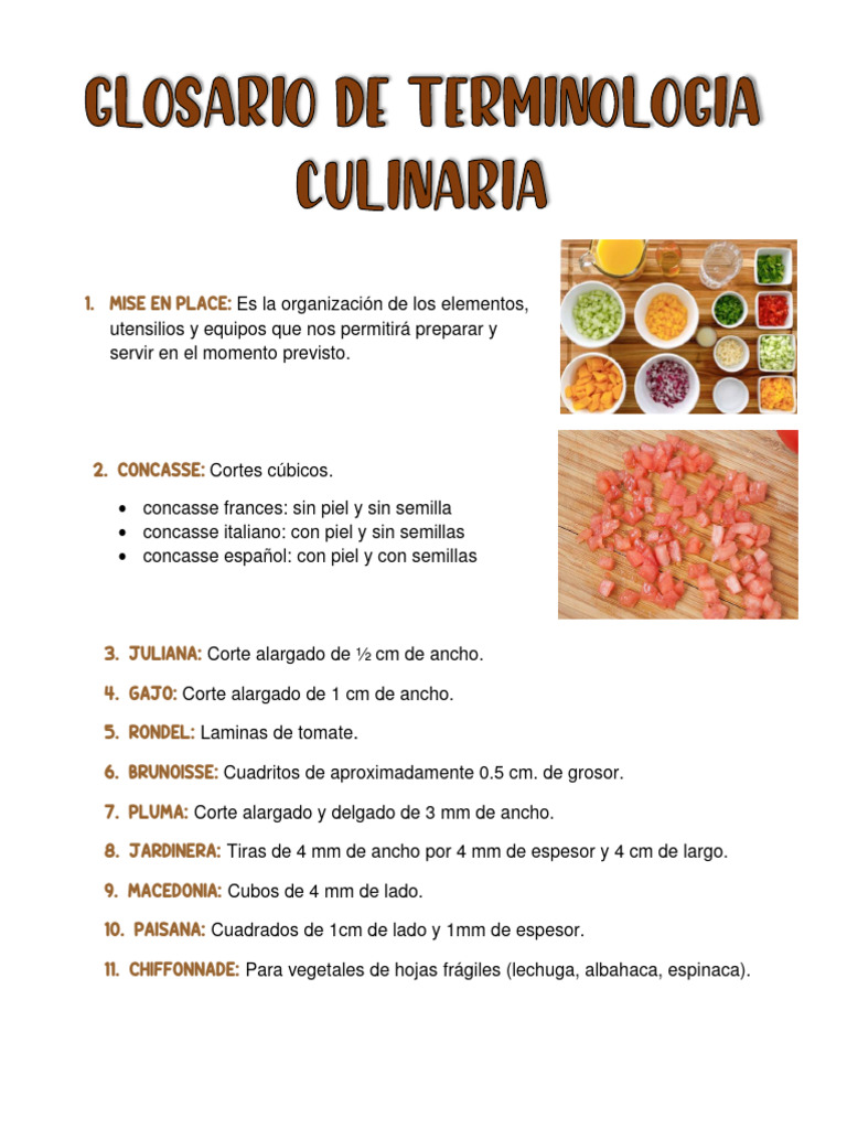 GLOSARIO DE TERMINOLOGÍA CULINARIA | PDF | Cocinando | Alimentos
