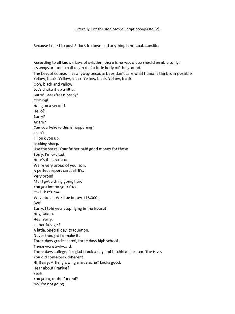 Bee Movie Script Copypasta