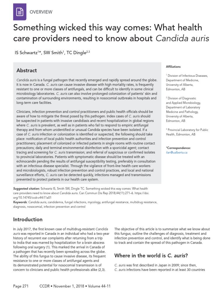 Candida Auris Schwartz 2018 | PDF | Antimicrobial Resistance | Infection