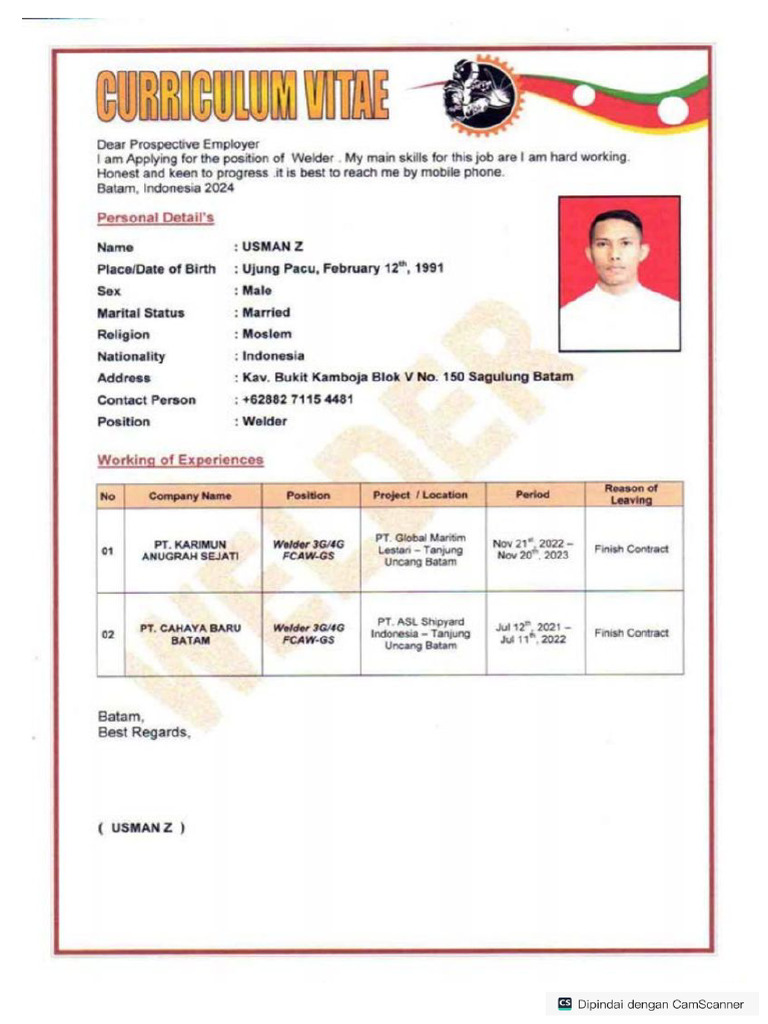 Cv. Usman Z - Welder | PDF