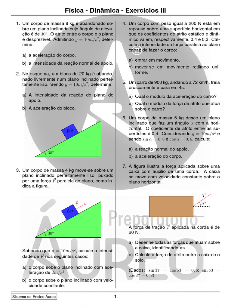 Exercícios de Dinâmica em Física | PDF | Atrito | Mecânica Clássica