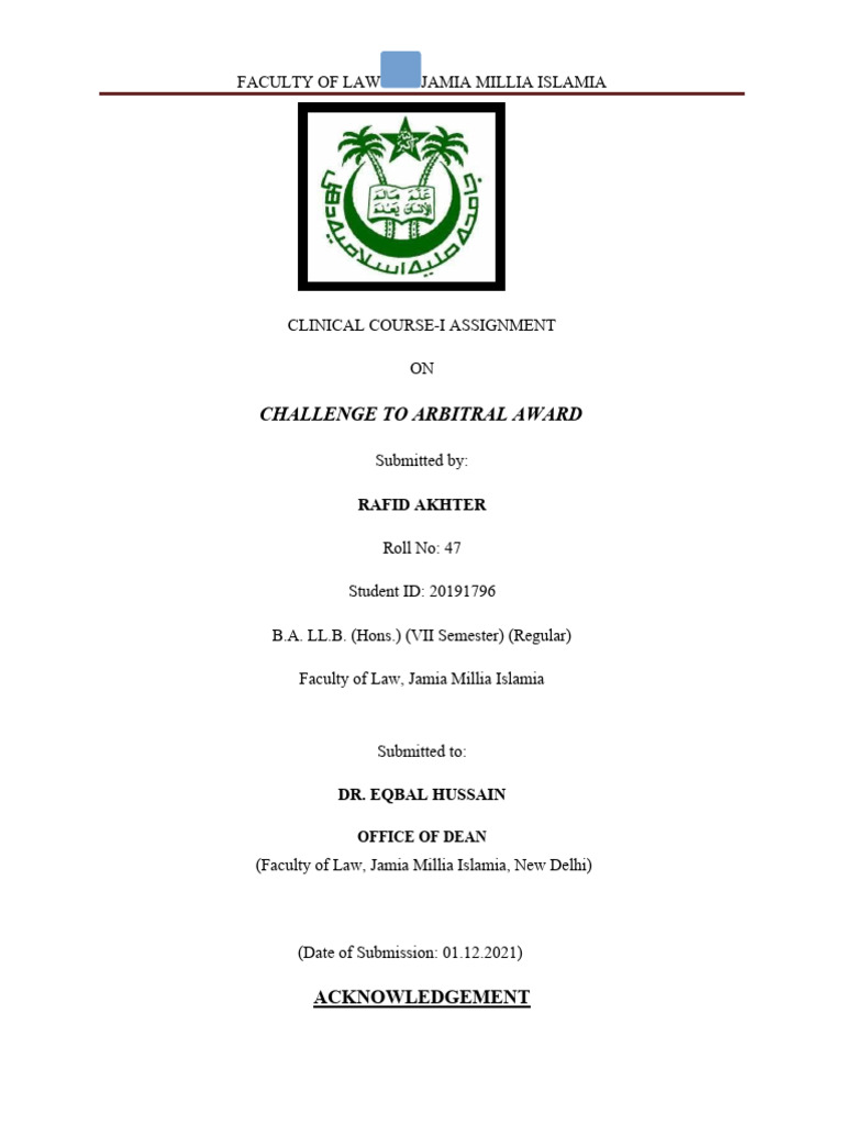 Challenge To Arbitral Award - Adr Project-2022 | PDF | Arbitration ...