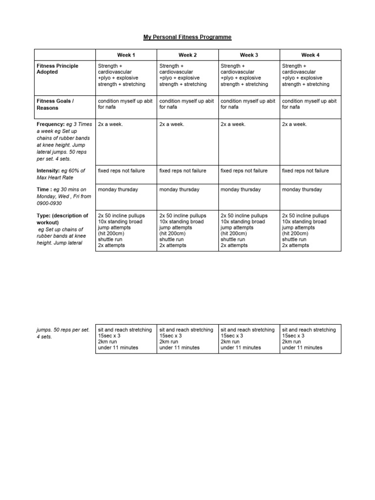 4-Week Personal Fitness Plan | PDF | Physical Fitness | Physical Exercise