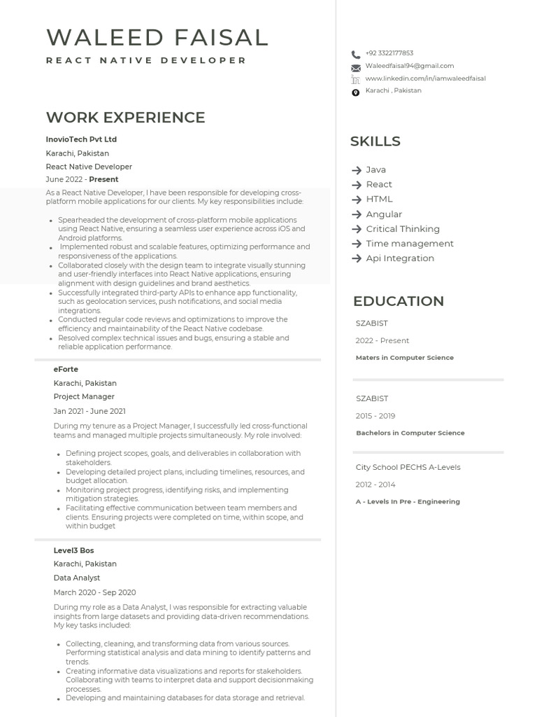 React Native Developer Profile | PDF | Mobile App | Data