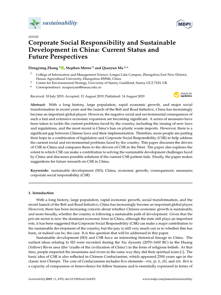 CSR and Sustainable Development in China | PDF | Corporate Social ...