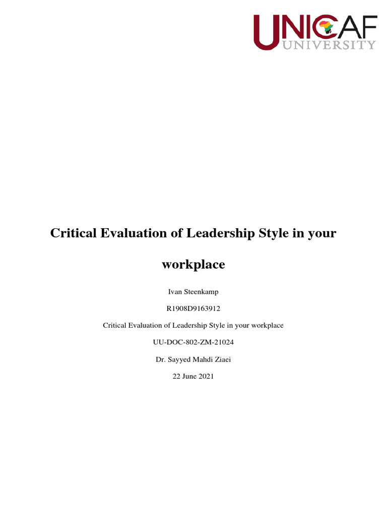 Critical Evaluation of Leadership Style in Your Workplace | PDF ...