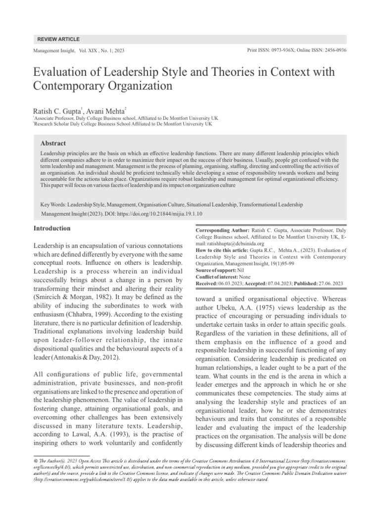 Evaluation of Leadership Style and Theories in Context With ...