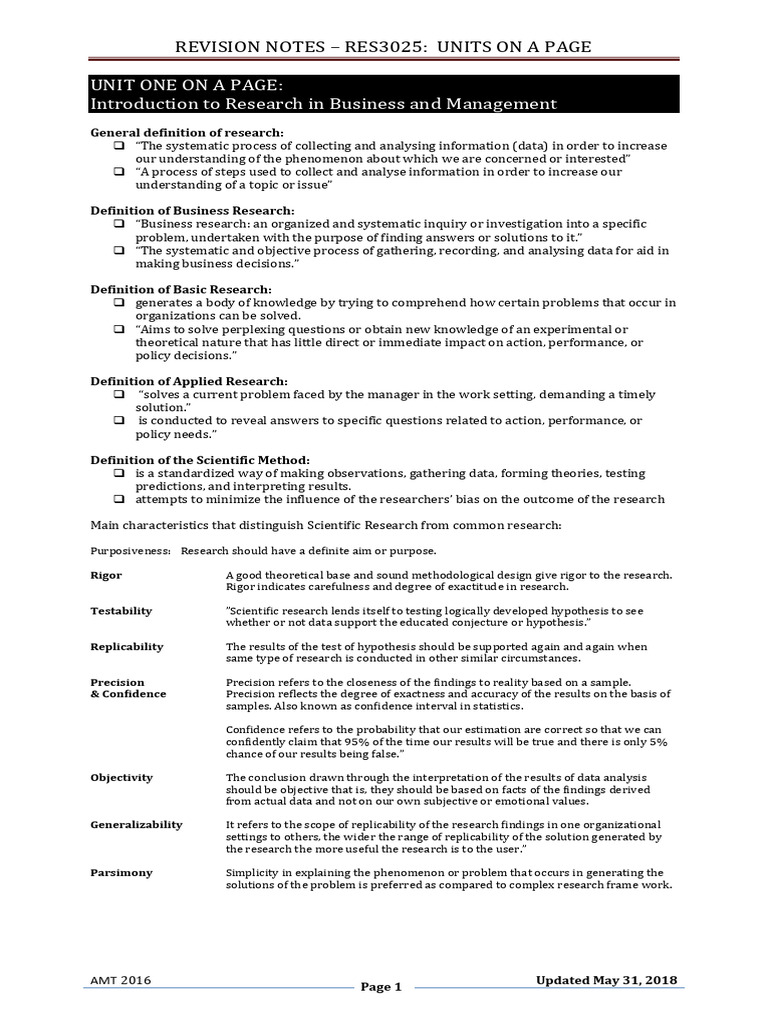 Revision Notes - Unit On A Page | PDF | Validity (Statistics ...