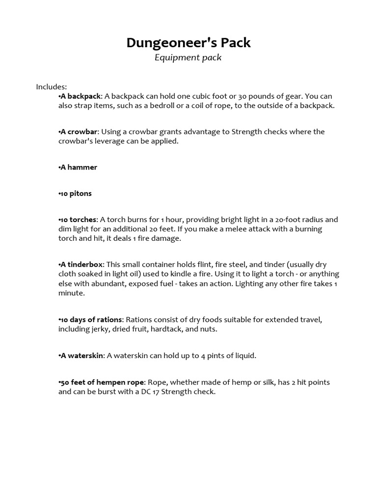Dungeoneer's Pack PDF