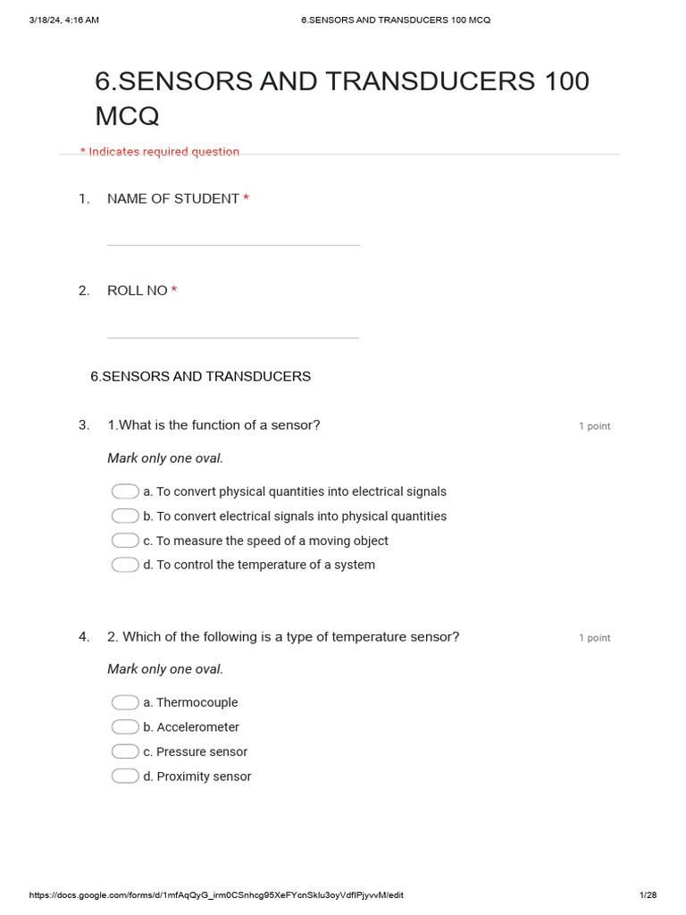 6.SENSORS AND TRANSDUCERS 100 MCQ PDF Sensor Accuracy And Precision