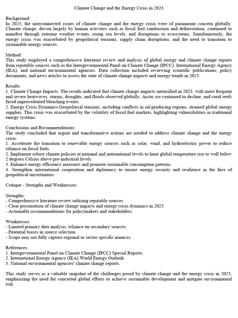 Climate & Energy Crisis 2023 Study | PDF | Climate Change ...