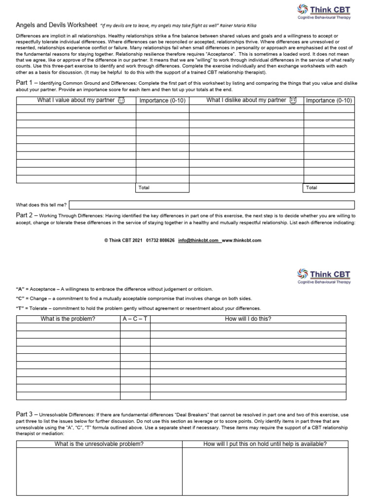 Angels and Devils Worksheet v6. 17.05.2021 | PDF