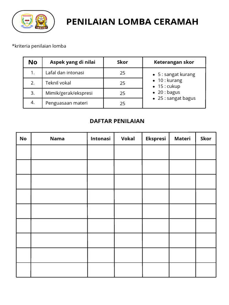Penilaian Lomba Ceramah - 20240328 - 094930 - 0000 | PDF