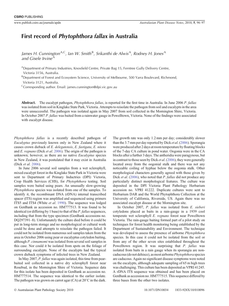 First Australian Phytophthora fallax Report | PDF | Eucalyptus | Biology