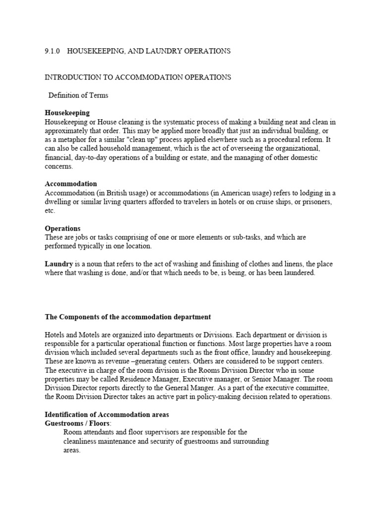 Housekeeping and Laundry Operations Guide | PDF | Hygiene | Influenza