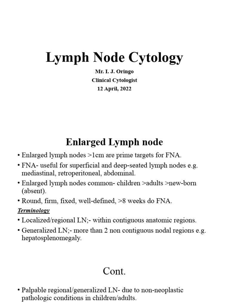Lymph Node Cytology Overview and FNA Guide | PDF | Lymph Node | Lymphocyte