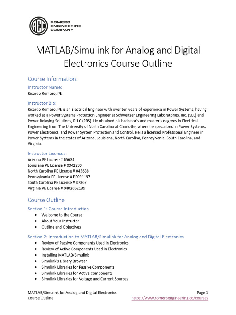 3.1 MATLAB - Simulink For Analog and Digital Electronics Course Outline ...