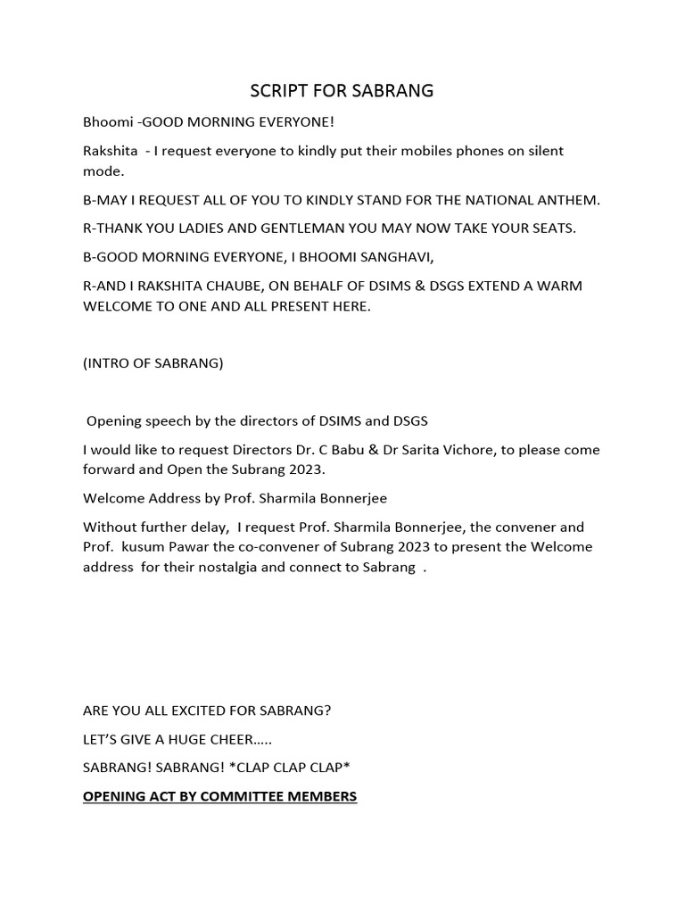 Sabrang 2023 Event Script | PDF