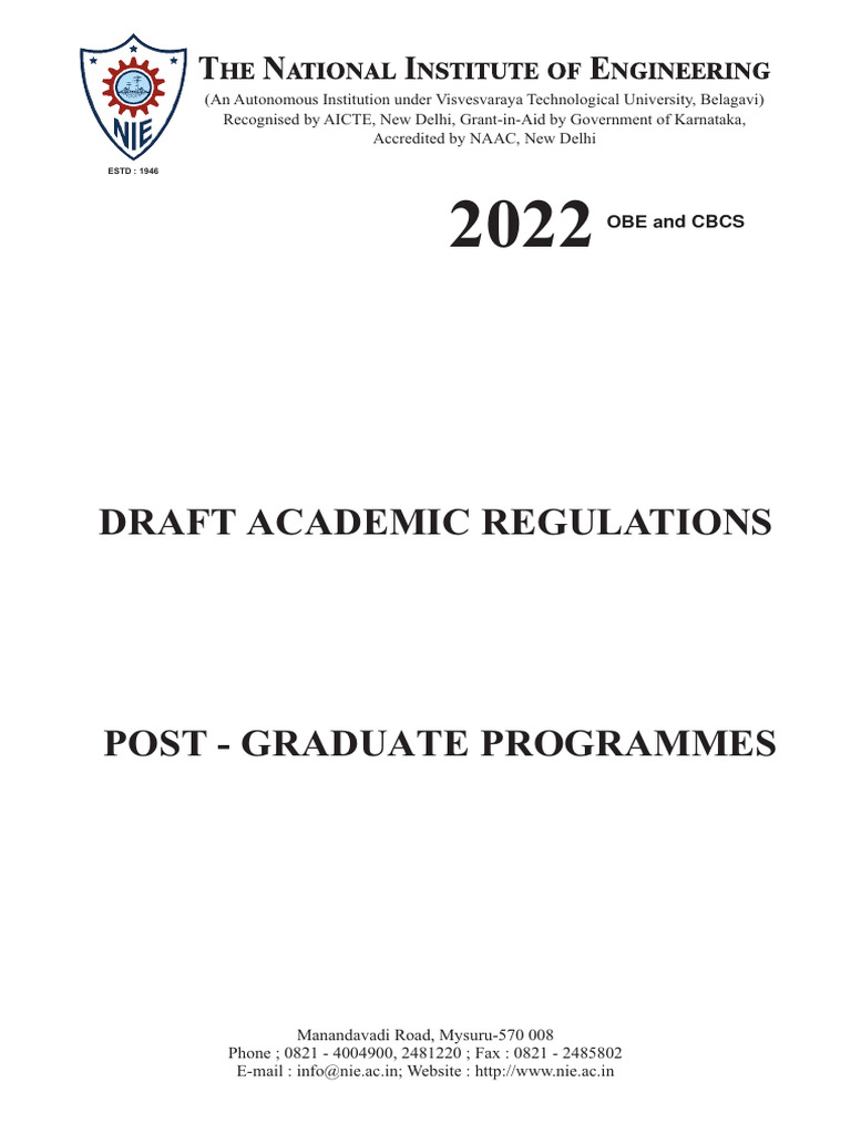 NIE Mysuru Postgraduate Regulations 2022 | PDF | Academic Degree | Thesis