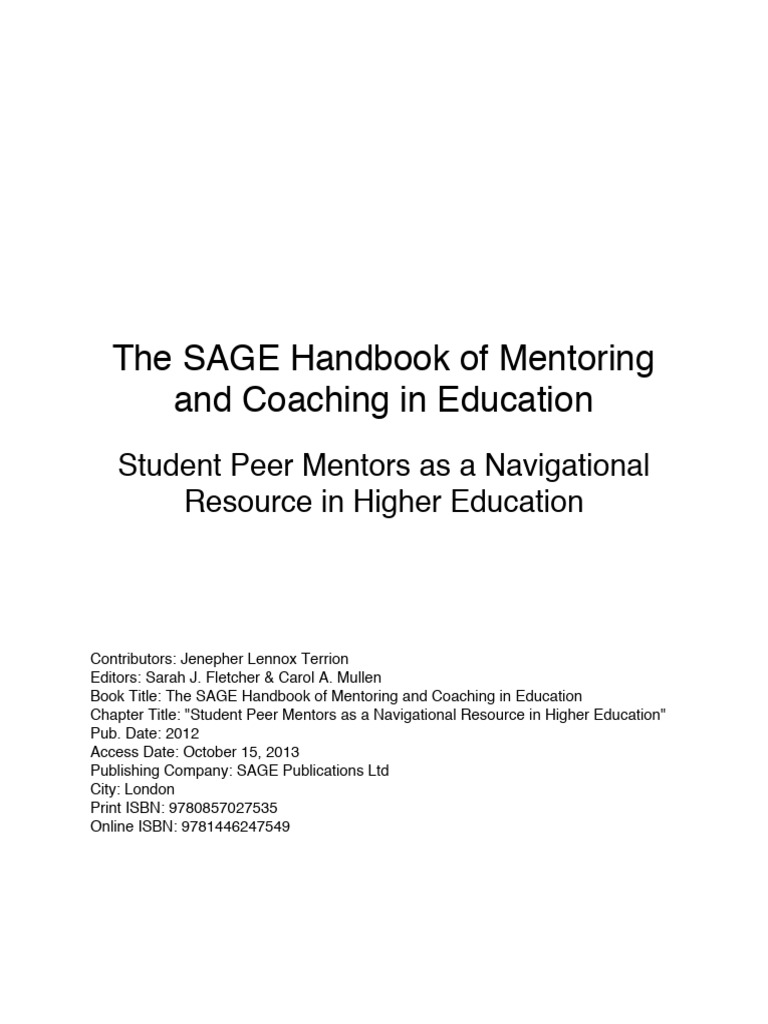 Student Peer Mentors As A Navigational R | PDF | Mentorship | Program ...