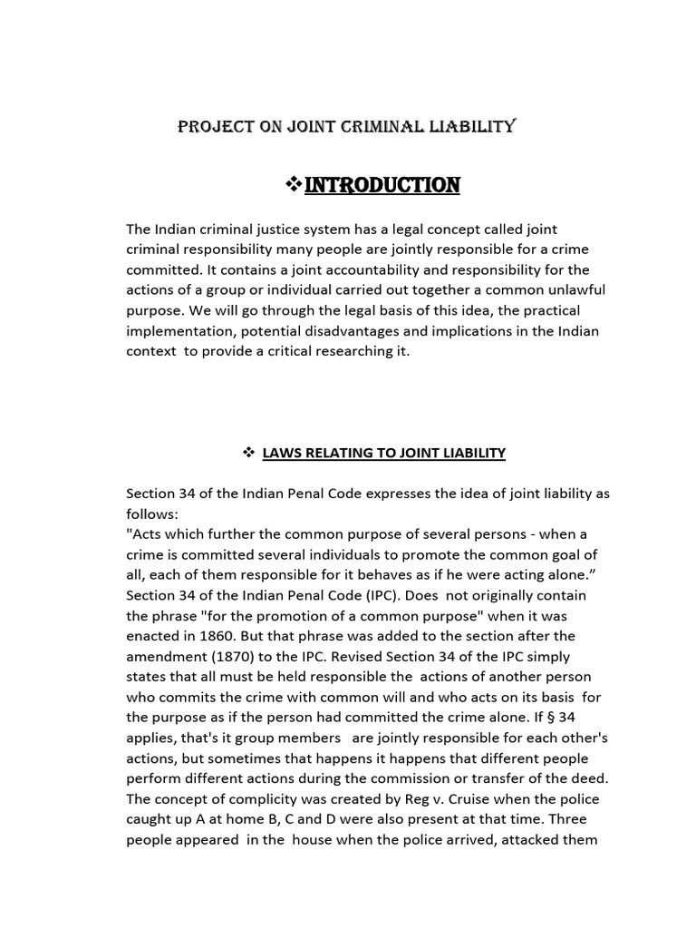 Introduction project on joint criminal liability pdf crimes