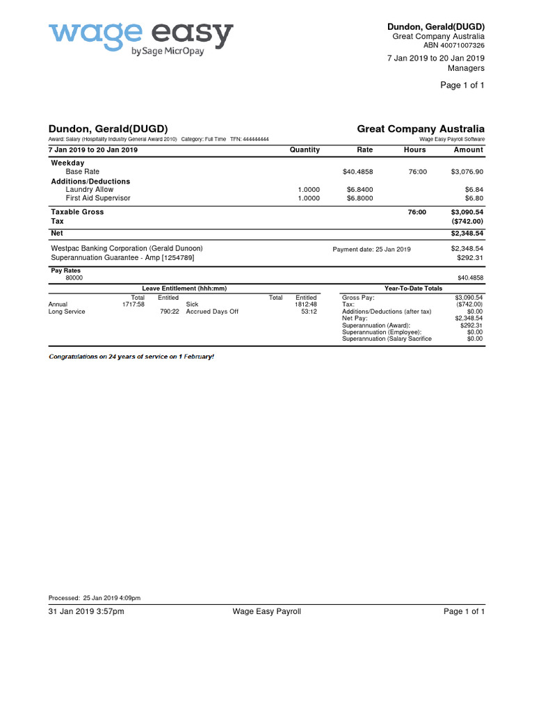 Wage Easy Payroll Summary: Jan 2019 | PDF | Payroll Tax | Expense