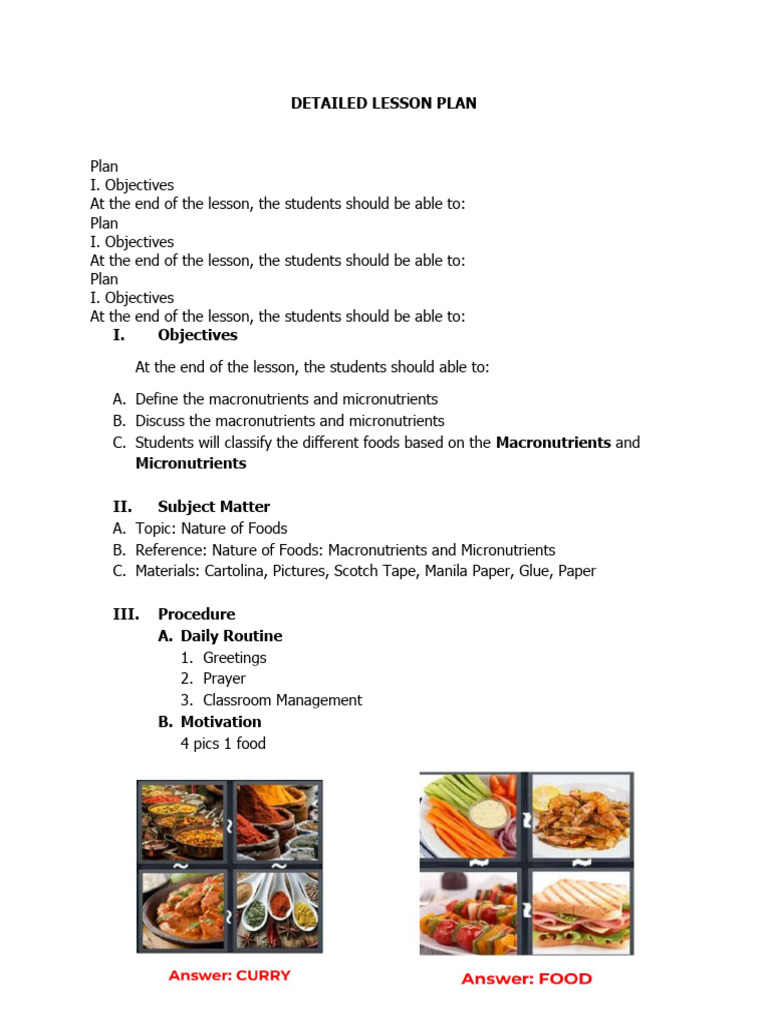 Nutrition Lesson Plan | PDF | Nutrients | Foods