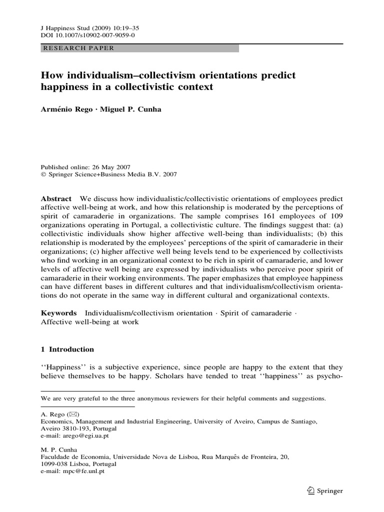 How Individualism Collectivism Orientati | PDF | Happiness | Individualism