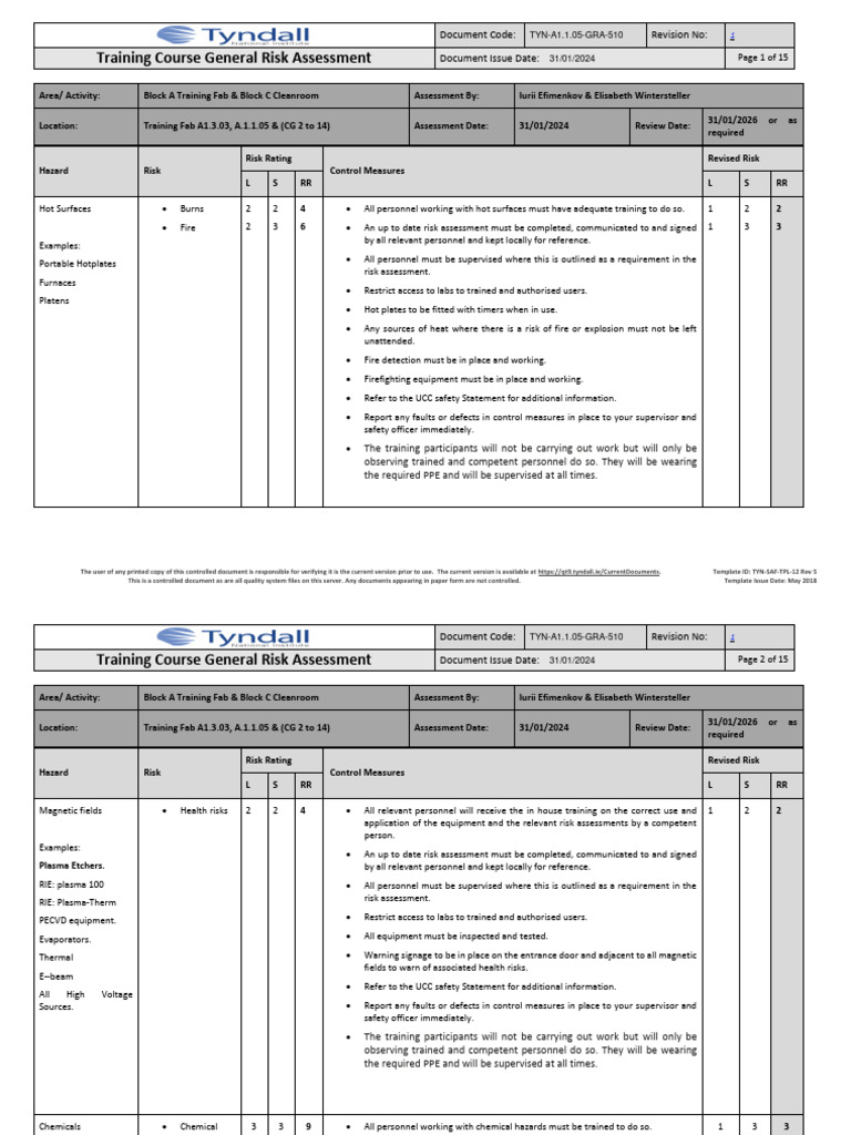 General Risk Assesment For Training Course-Rev - 1 - 20240131 | PDF ...