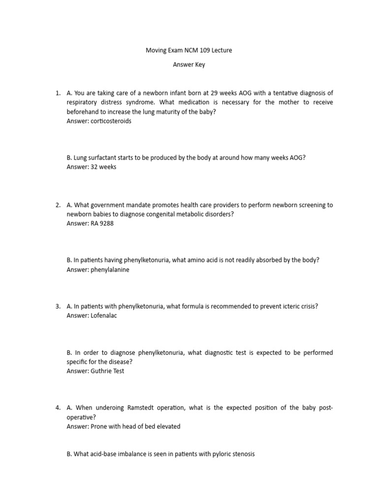 NCM 109 Moving Exam Review Guide | PDF | Medical Specialties | Clinical ...