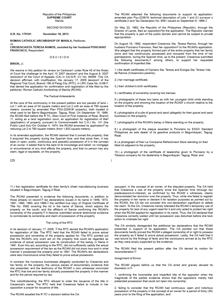 Supreme Court Decision: Land Title Dispute | PDF | Adverse Possession ...