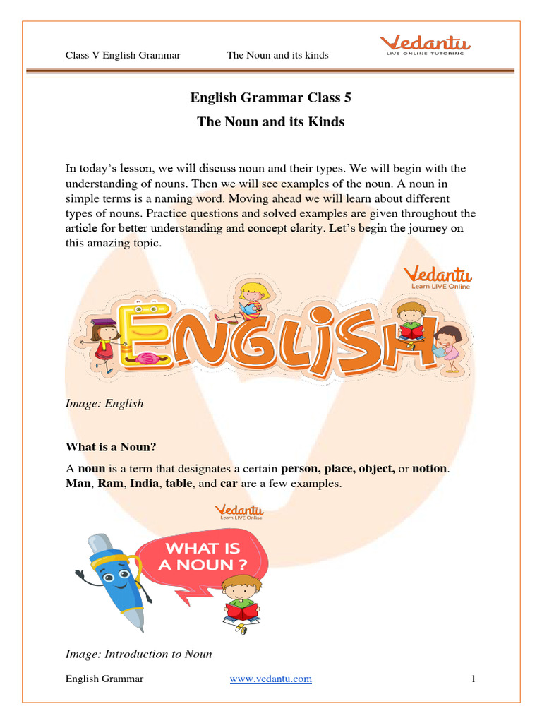 Class 5 English Grammar Ncert Solutions The Noun and Its Kinds | PDF ...