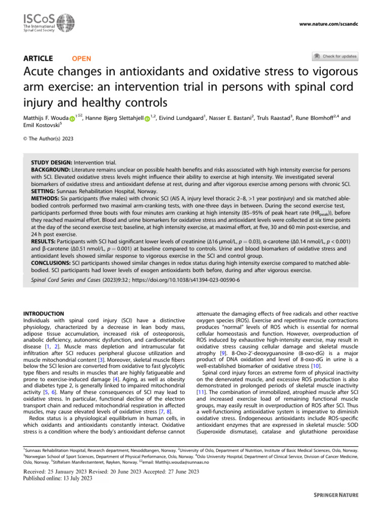 Acute Changes in Antioxidants and Oxidative Stress To Vigorous Arm ...