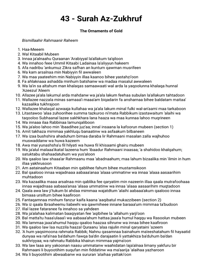 043 Surah Az Zukhruf Pdf Quran Islam