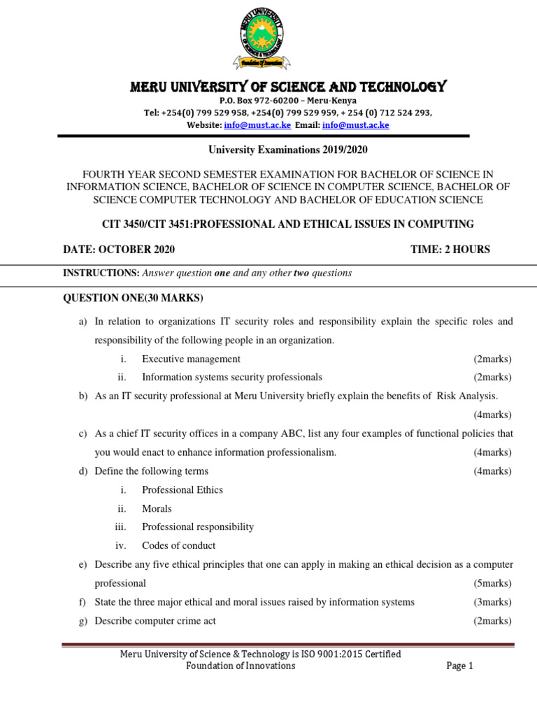 Meru University IT Ethics Examination 2020 | PDF | Information ...