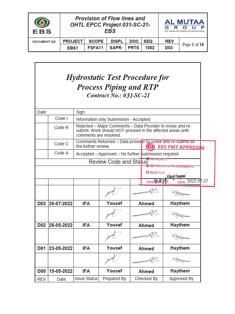 Hydrostatic Test Procedure for Piping | PDF | Pipe (Fluid Conveyance ...