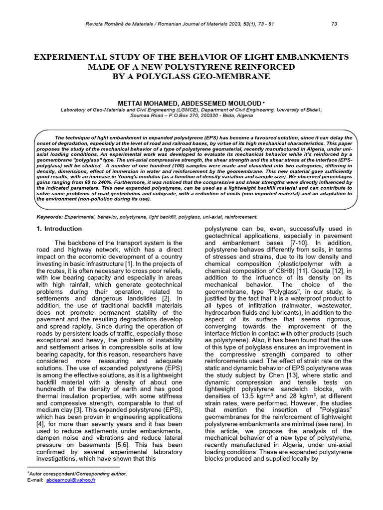 Polystyrene Geo-Membrane Embankment Study | PDF | Strength Of Materials ...