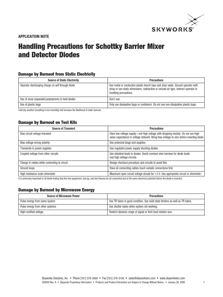 2008SKYWORKSHandling Precautions For Schottky Barrier Mixer and