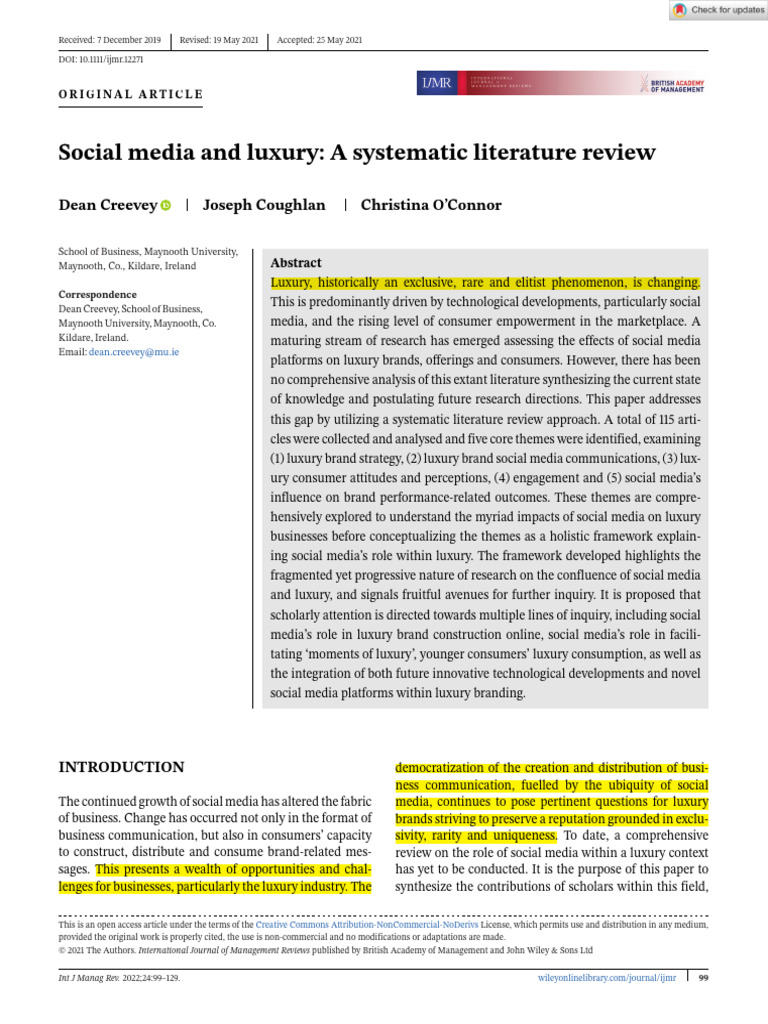 Social Media and Luxury A Systematic Literature Review | PDF | Brand ...