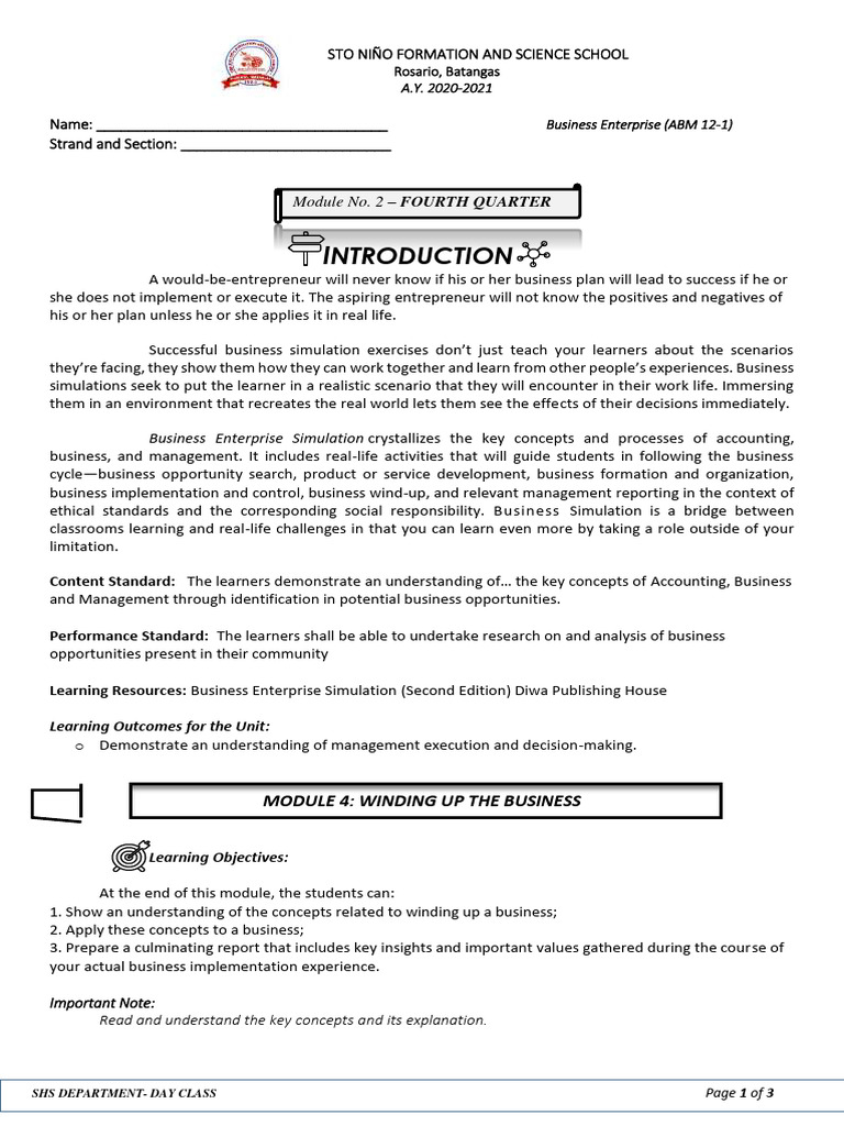 Business Simulation Module 2: Winding Up | PDF | Liquidation | Learning