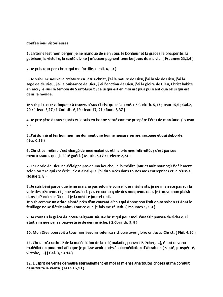 Confessions Victorieuses et Bénédictions | PDF | Saint-Esprit | Prière