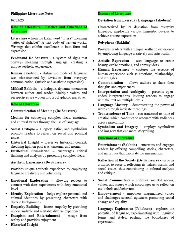 Philippine Literature Overview and Functions | PDF | Narrative | Poetry